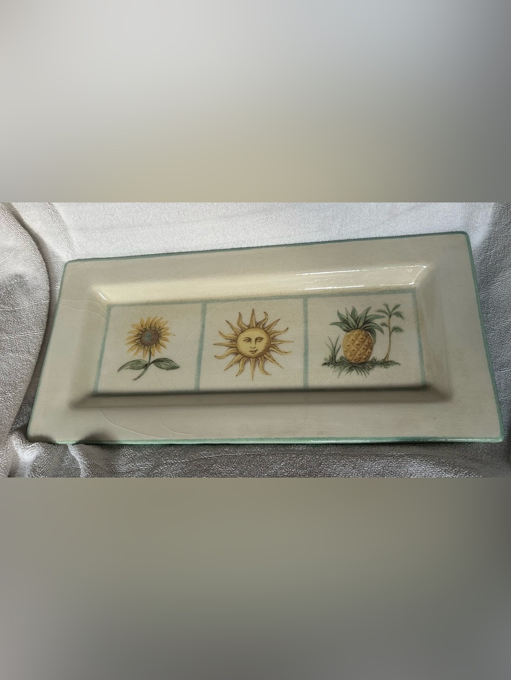 Sunflower, Sun & Pineapple Ceramic Serving Platter - Cream